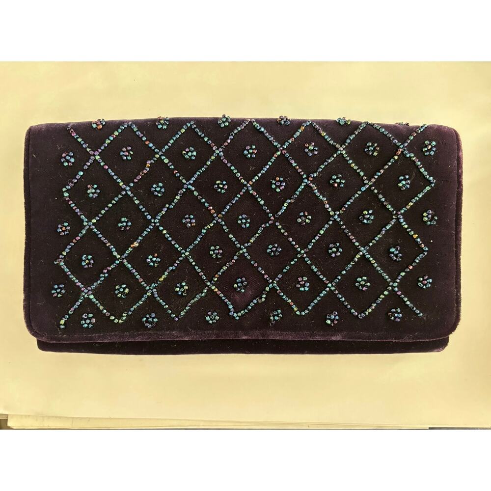 Vintage Magid Purple Velvet Clutch Beaded